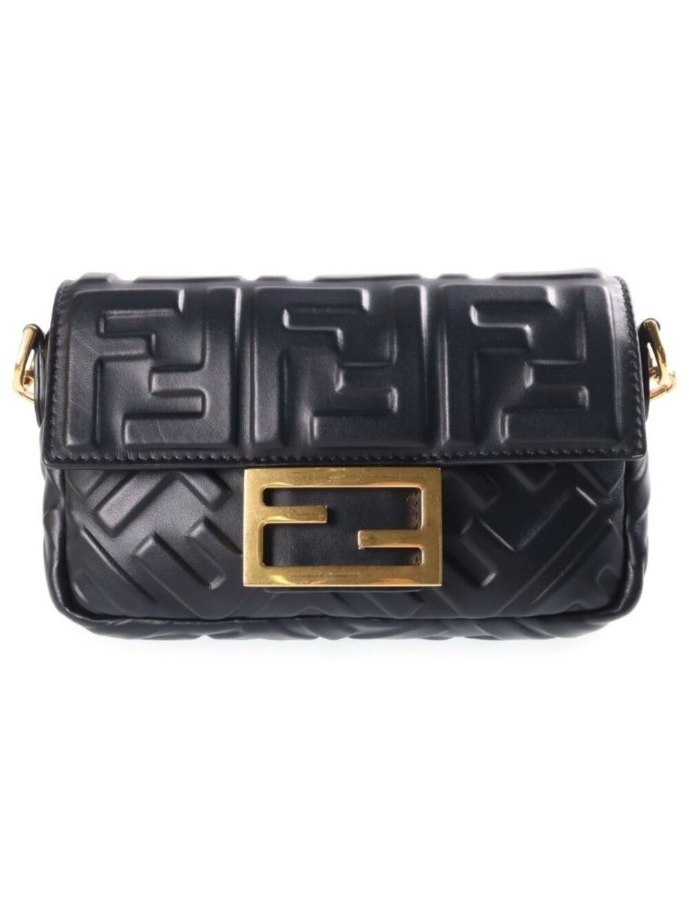 Fendi Baguette Mini 2-Way Shoulder Bag Black Leather Gold